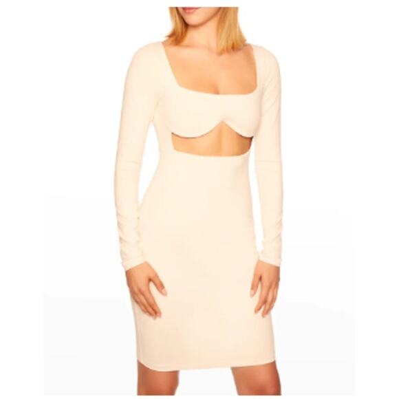 Susana Monaco Square Neck Cutout Dress Bodycon Long Sleeves Cream Size Small - Picture 2 of 12
